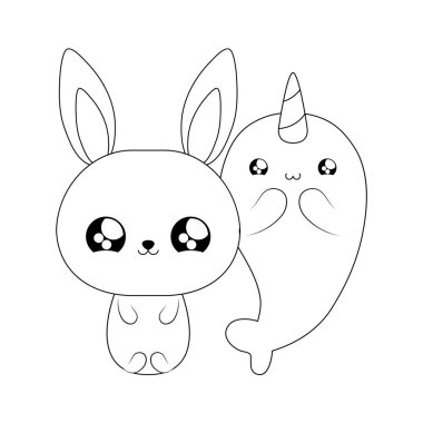 tavşan bebek hayvanlar kawaii tarzı ile sevimli deniz gergedanı