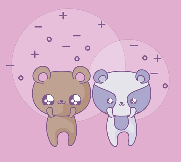 Urs drăguț cu raton animale de companie stil kawaii — Vector de stoc