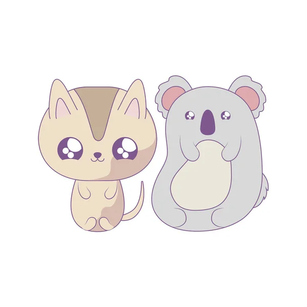 Lindo koala con gato bebé animales kawaii estilo — Archivo Imágenes Vectoriales