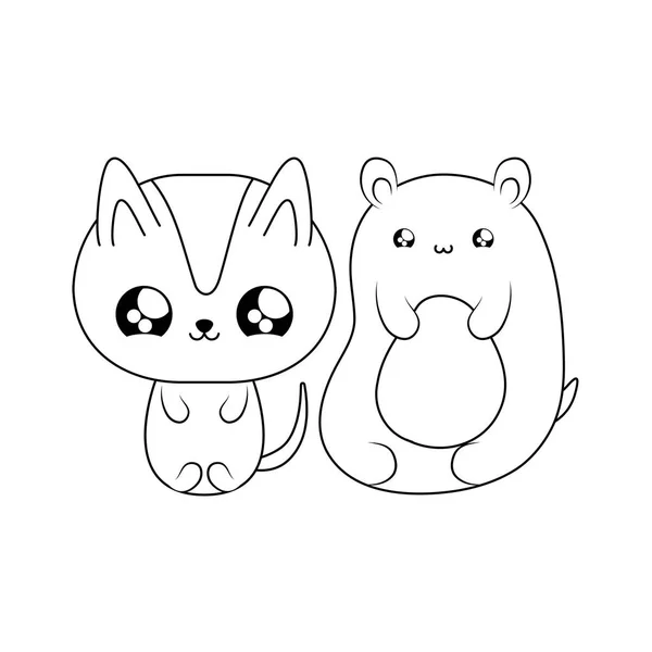 Cute cat with bear baby animals kawaii style — Stock Vector