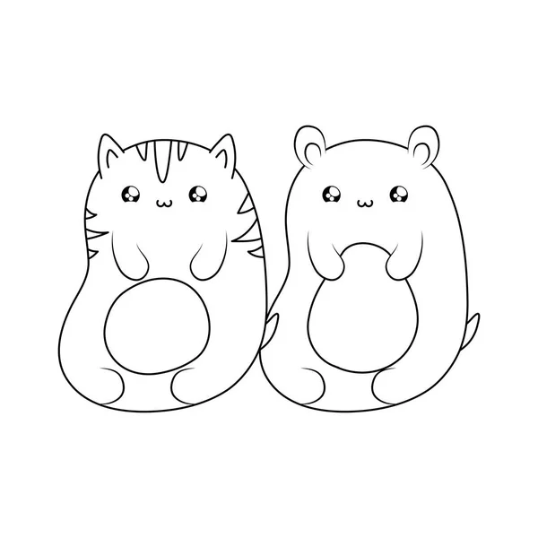 Gato bonito com urso bebê animais estilo kawaii — Vetor de Stock