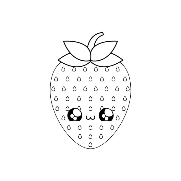 Mignon fraise fraîche fruit style kawaii — Image vectorielle