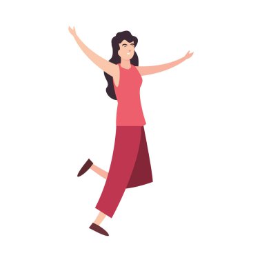 beyaz arka plan üzerinde kadın mutlu genç karakter