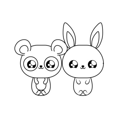 panda ayı bebek hayvanlar kawaii tarzı ile sevimli tavşan