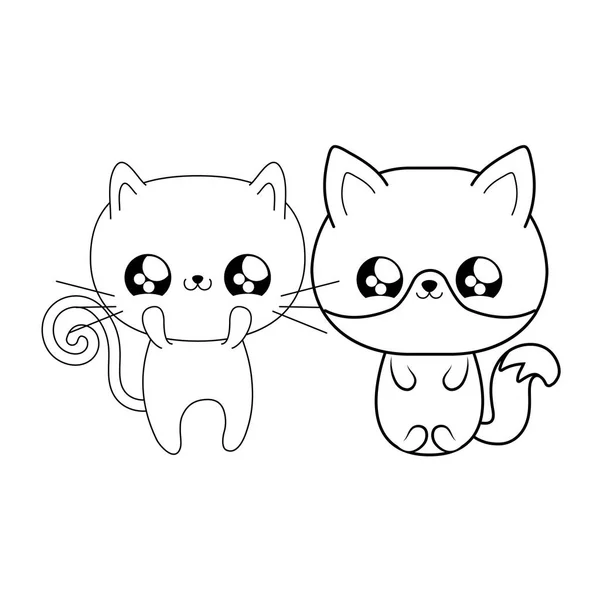 Söt räv med katt bebis djur kawaii stil — Stock vektor