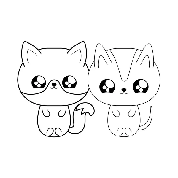 Pěkná liška s kočičí Baby, kawaii styl — Stockový vektor