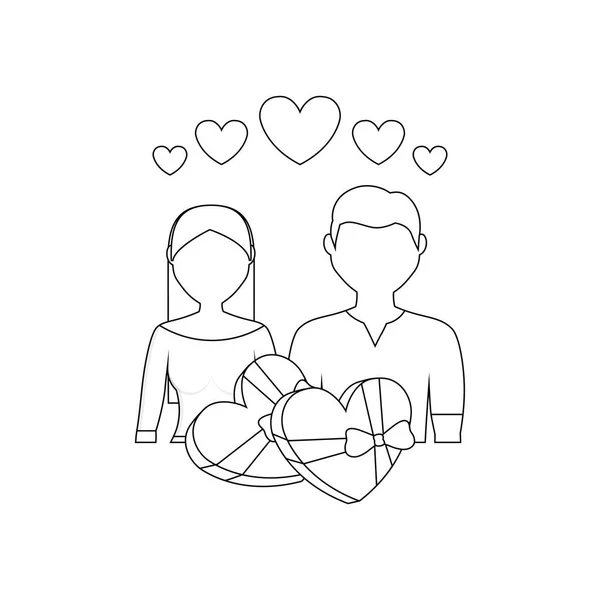 Молодые влюбленные пары с сердцами и иконами — стоковый вектор