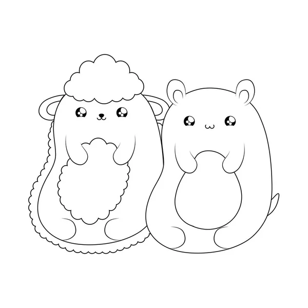 Niedliche Schafe mit Bärenbaby Tiere kawaii Stil — Stockvektor