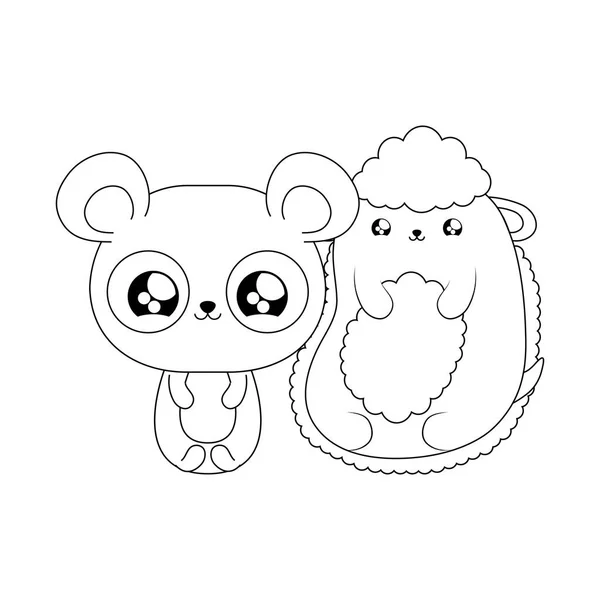 Lindo ovejas con panda oso bebé animales kawaii estilo — Archivo Imágenes Vectoriales