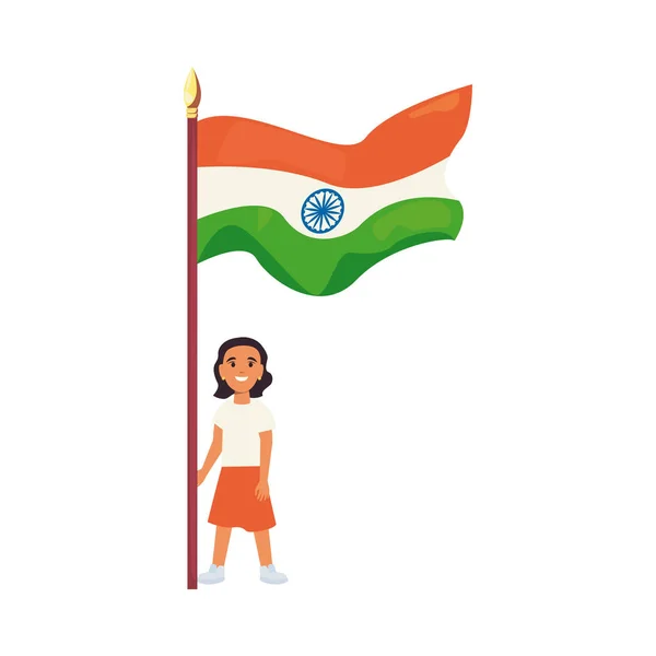 Mujer joven con bandera india día de la independencia — Vector de stock