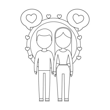 konuşma kabarcıkları ve kalpleri ile genç çift severler