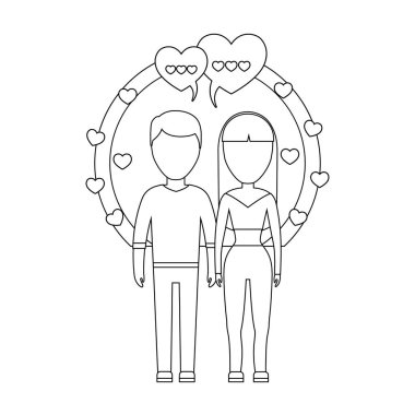 konuşma kabarcıkları ve kalpleri ile genç çift severler