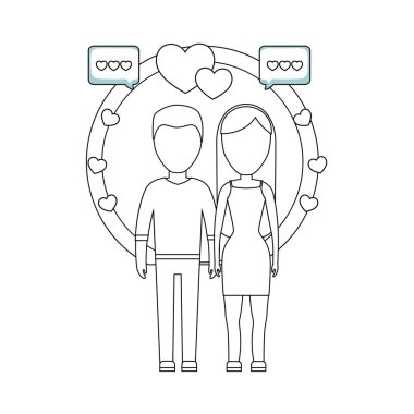 konuşma kabarcıkları ve kalpleri ile genç çift severler