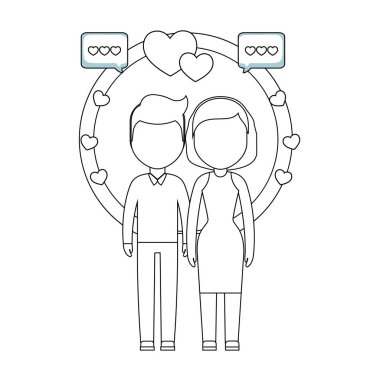 konuşma kabarcıkları ve kalpleri ile genç çift severler