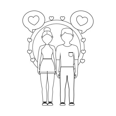 konuşma kabarcıkları ve kalpleri ile genç çift severler