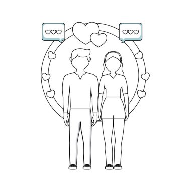 konuşma kabarcıkları ve kalpleri ile genç çift severler