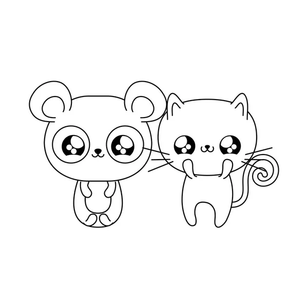 Söt katt med Panda Bear baby djur kawaii stil — Stock vektor