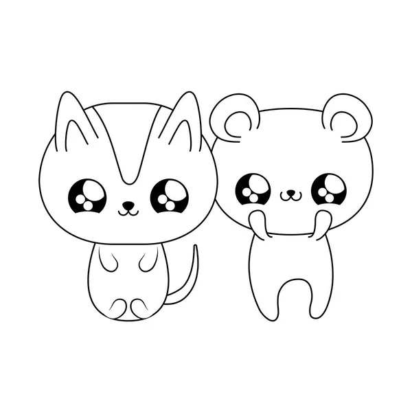 Niedliche Katze mit Bärenbaby Tiere Kawaii-Stil — Stockvektor