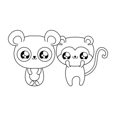 maymun bebek hayvanlar kawaii tarzı ile panda ayı