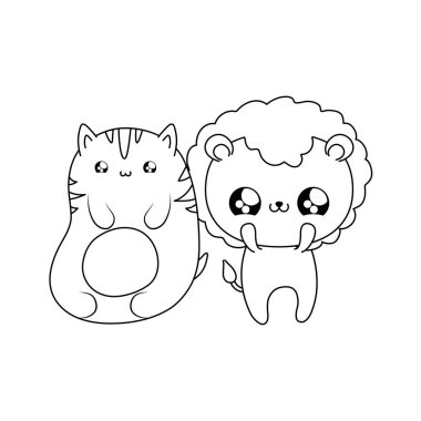 kedi bebek hayvanlar kawaii tarzı ile sevimli aslan