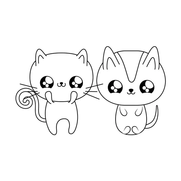 Gruppe von niedlichen Katzen Baby Tiere Kawaii-Stil — Stockvektor