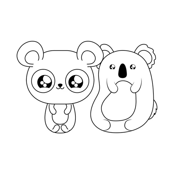 Panda medvěd s Koala Baby zvířaty kawaii styl — Stockový vektor