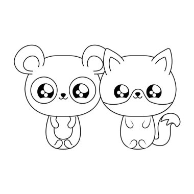 panda ayı bebek hayvanlar kawaii tarzı ile sevimli tilki