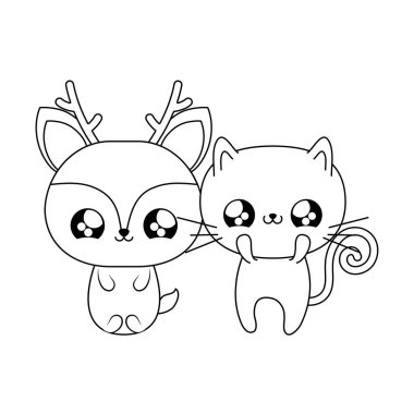 kedi bebek hayvanlar kawaii tarzı ile sevimli reindeer