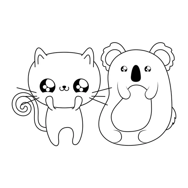 Lindo gato con koala bebé animales kawaii estilo — Archivo Imágenes Vectoriales