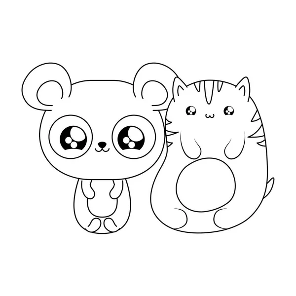 Panda medvěd s kočičí Baby zvířaty kawaii styl — Stockový vektor