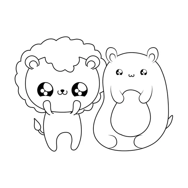 Lion mignon avec ours bébé animaux style kawaii — Image vectorielle