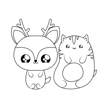 kedi bebek hayvanlar kawaii tarzı ile sevimli reindeer