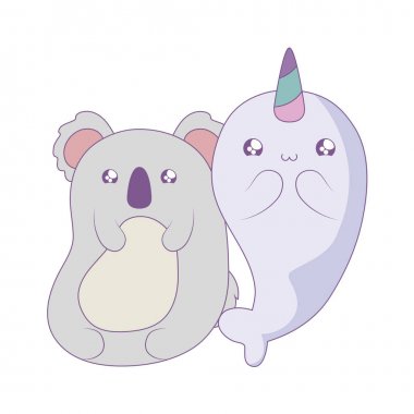 koala bebek hayvanlar kawaii tarzı ile sevimli deniz gergedanı