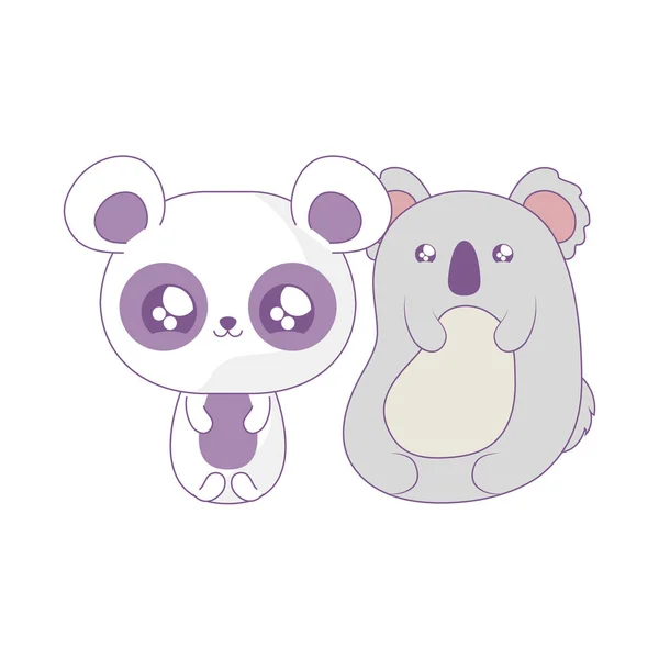 Panda medve a Koala bébi állatok Kawaii stílusban — Stock Vector