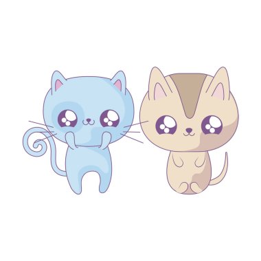 sevimli kedi bebek hayvanlar kawaii tarzı grup