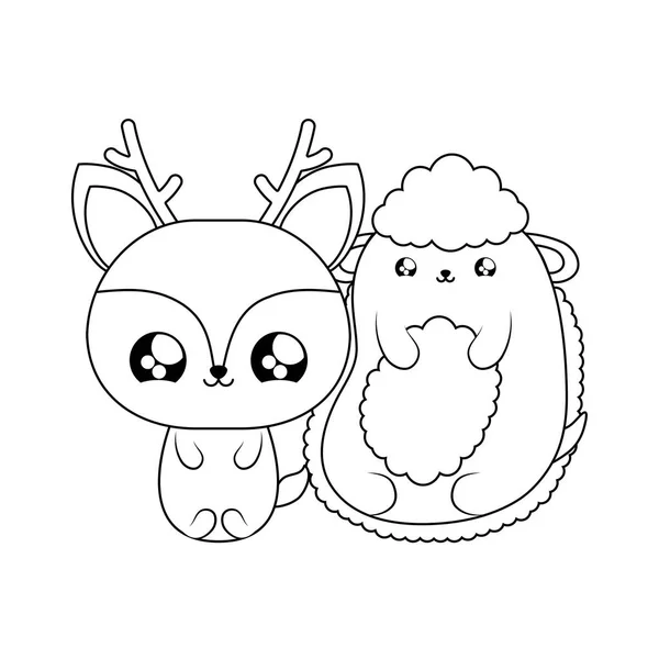 Hezký soba s ovcemi Baby zvířata kawaii styl — Stockový vektor