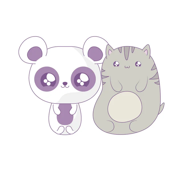 Oso panda con gato bebé animales kawaii estilo — Archivo Imágenes Vectoriales