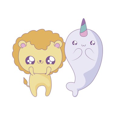 deniz gergedanı bebek hayvanlar kawaii tarzı ile sevimli aslan