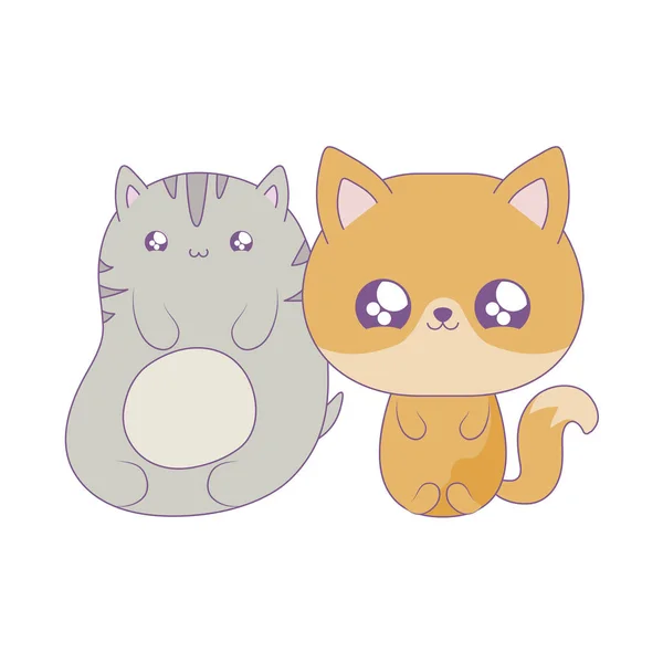 Roztomilá kočka s Liškou Baby, kawaii styl — Stockový vektor