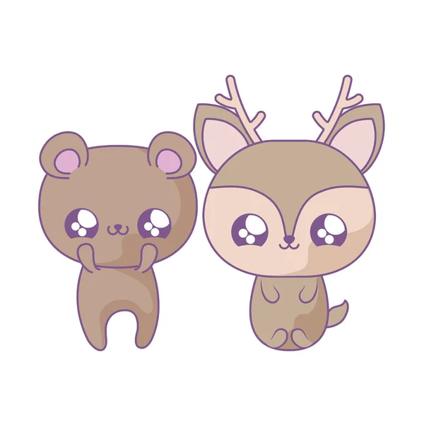 Urs drăguț cu reni animale kawaii stil — Vector de stoc