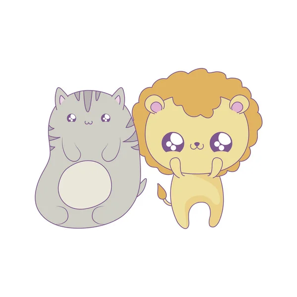 Leu drăguț cu animale de pisică stil kawaii — Vector de stoc