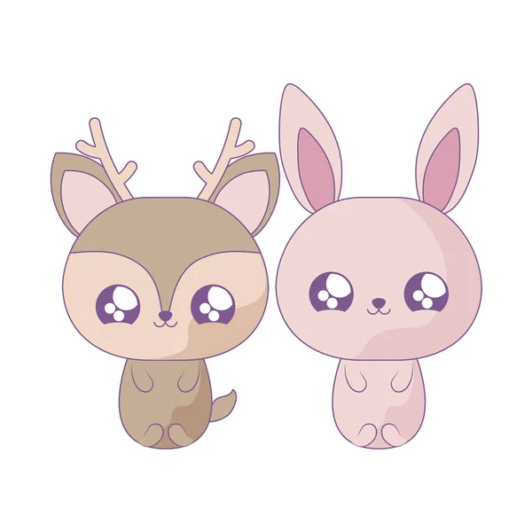 Schattig Rendier met Bunny baby dieren kawaii stijl — Stockvector