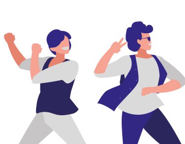 Genç dansçılar çift disko tarzı karakterler