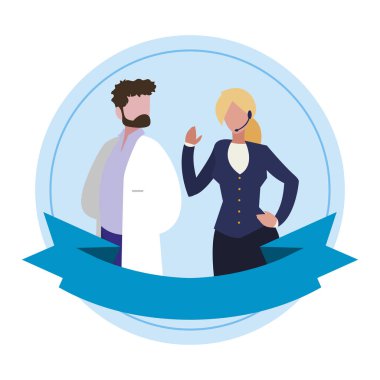 Şerit çerçevesi ile profesyonel işçiler çift