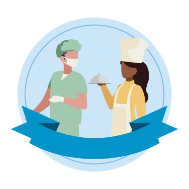 Şerit çerçevesi ile profesyonel işçiler çift