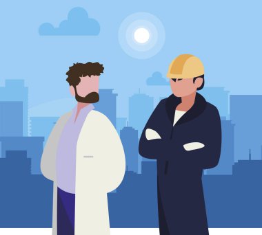 gün doğuşunda Cityscape profesyonel işçiler çift