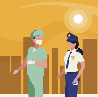 gün batımında Cityscape profesyonel işçiler çift