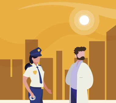 gün batımında Cityscape profesyonel işçiler çift