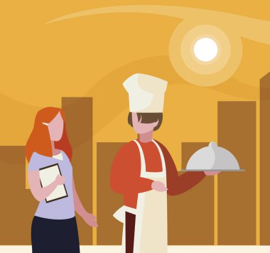 gün batımında Cityscape profesyonel işçiler çift