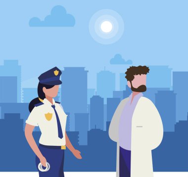 gün doğuşunda Cityscape profesyonel işçiler çift